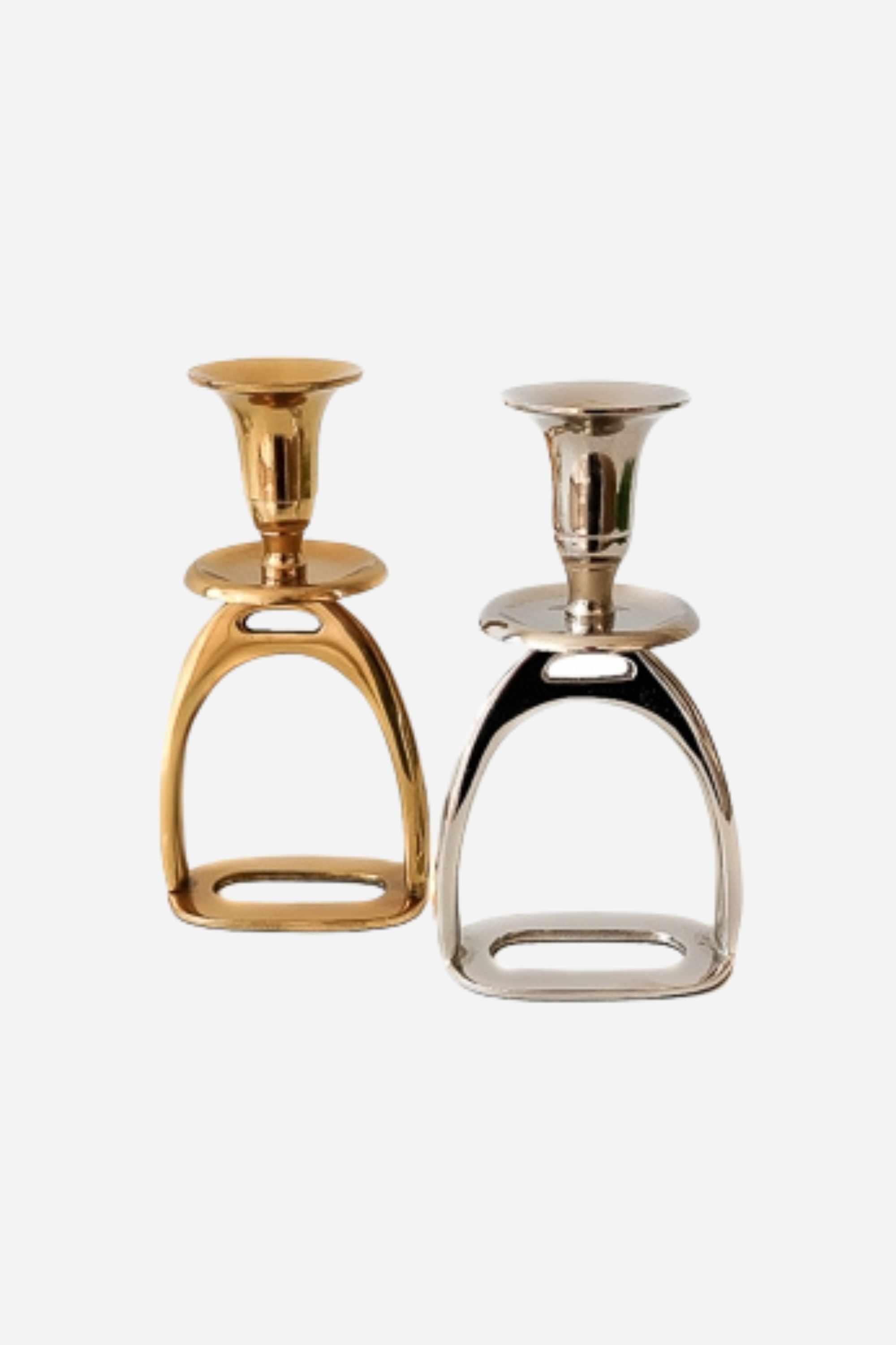 thg stylish equestrian brass stirrup candle stick holder set