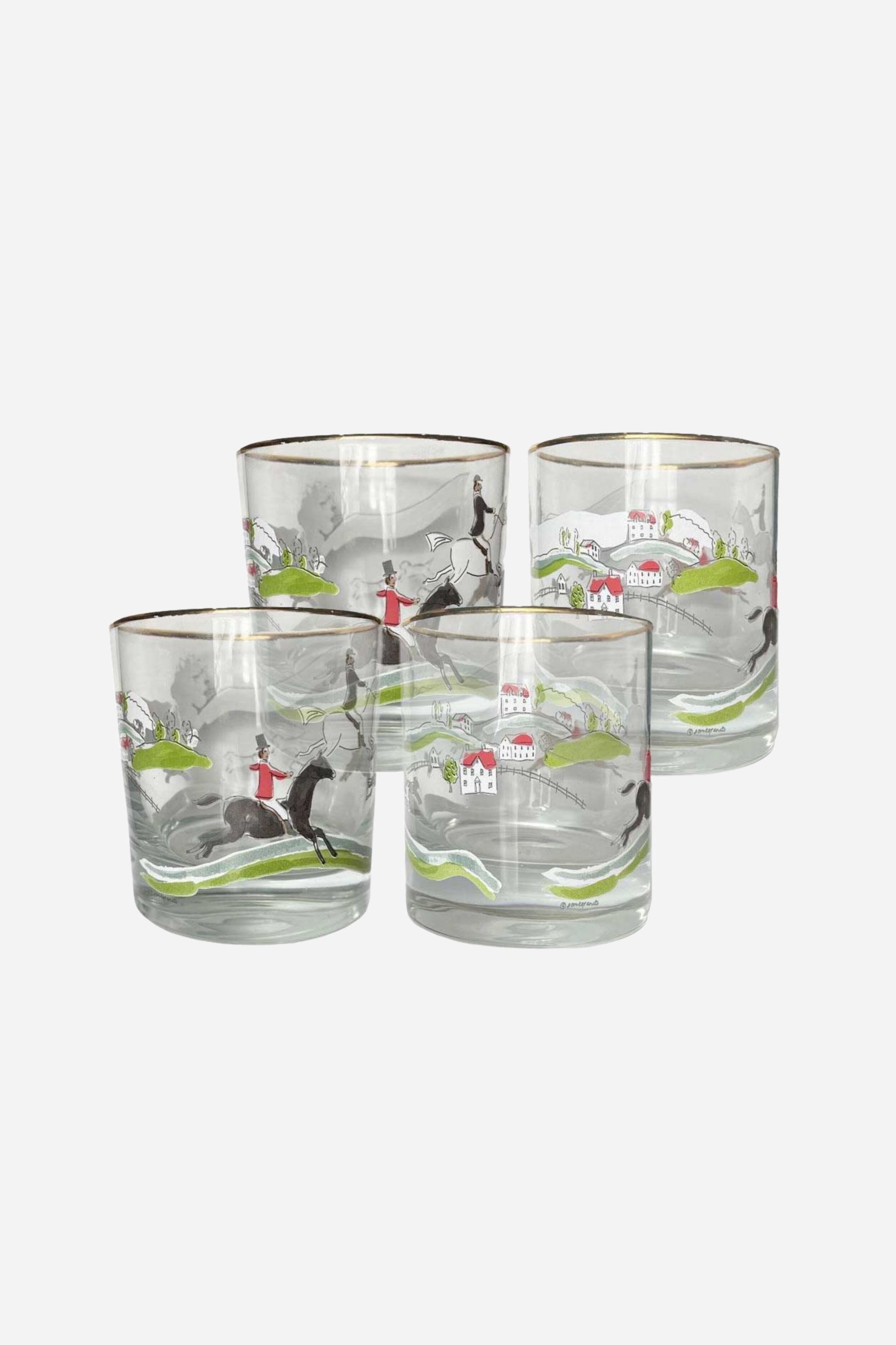 pomegranate inc stylish equestrian the hunt scene bourbon glass set