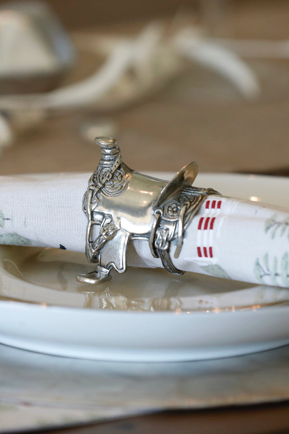 arthur court stylish equestrian western saddle pewter napkin ring set